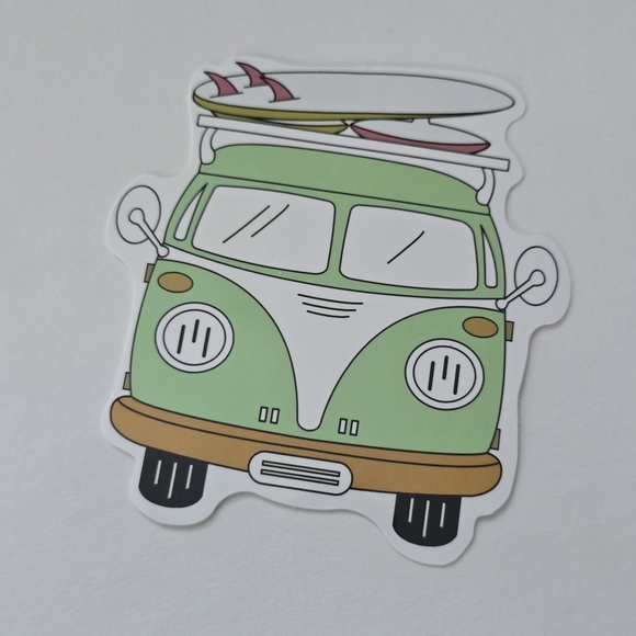 10/$10  Retro Green Van Sticker with Surfboards - Picture 1 of 2